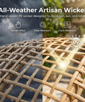 Close-up of all-weather artisan wicker showing rain and UV resistance on an oversized double egg chair for indoor and outdoor use.