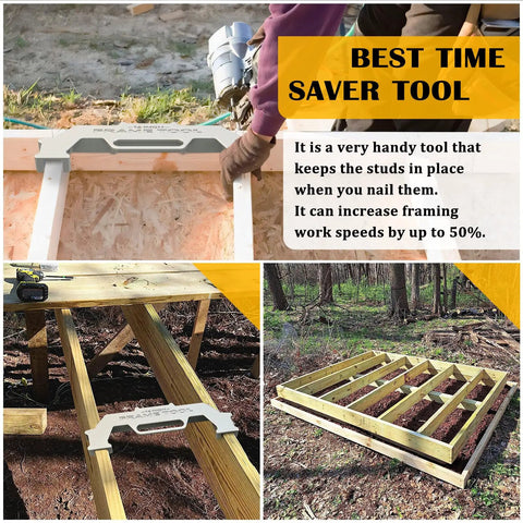 16 Inch On Center Stud Layout Tool Forged From Tough Cast Aluminum Rock Solid Framing Spacing Jig at work aligning studs.