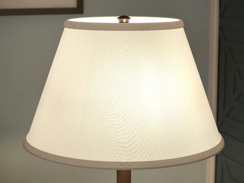 White linen shade of Spyglass Table Lamp With Bronze Finish, Dual Pull Chains, Retro Modern Luxe Vibe, 30.5 Inch Tall