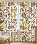 Farmhouse Style Light Filtering Curtains For Living Room And Kitchen, Rustic Strawberry Green Window Panels, 42x63 Inches