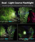 Pro 2 Mao Flat EDC Flashlight Hella Bright 5000 Lumen Turbo Power with spotlight and floodlight used in forest at night