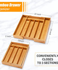 Sleek Expandable Bamboo Drawer Organizer For Kitchen Flatware Holder With Hassle Free Adjustable Compartments Cutlery Tray with dimensions