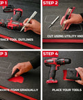 4-step process using Tool Box Foam Inserts 4 Pack With Two 16x12x2 In And Two 16x12x1 In Cushioned Case Liners Tool Shadow Organizer Sheets For Hard Cases Kaizen Style Storage Foam Black With Red to trace, cut, and fit tools in foam.