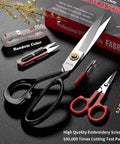 9 Inch Heavy Duty Fabric Scissors For Tailors And Crafters Ultra Sharp Titanium Coated Blades Multipurpose Dressmaker Shears For Cutting Fabric Leather Denim And Heavy Duty Sewing Projects A True Workhorse For Quilting And Crafting, 5.2-inch detail scissors and tape measure