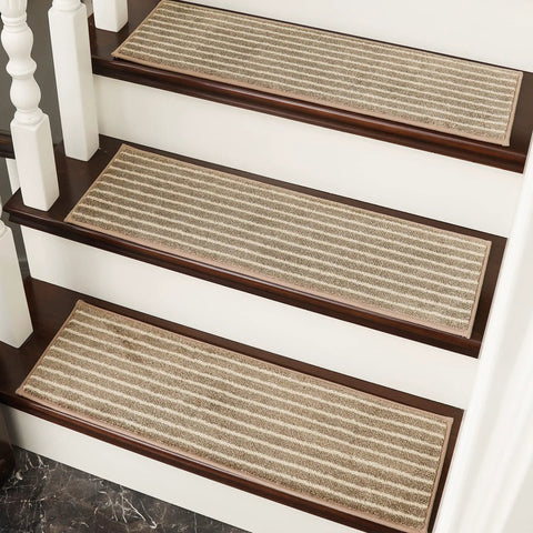 Non Slip Stair Treads For Wooden Steps, Machine Washable Soft Stair Rugs For Kids Elders And Pets, 28In By 9In Beige Mats