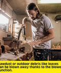 Man using WD 5 P Shop Vacuum 6.6 Gal Wet Dry Vacuum Cleaner with blower function in workshop for wood debris cleanup
