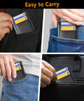 Front Pocket Minimalist Leather Wallet With RFID Blocking Carbon Fiber Texture Ultra Slim 0.12 Inch Thick Black Card Holder in use