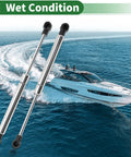 10 Inch Stainless Steel Hydraulic Gas Spring Struts next to a boat, suitable for wet conditions and heavy hatch supports.