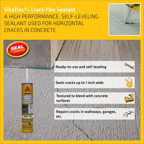 Crack Flex Sealant For Horizontal Cracks Up To One Inch Gray Self Leveling Waterproof Polyurethane Sealant tube on concrete