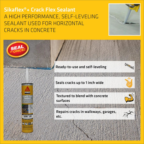 Heavy Duty Gray Polyurethane Self Leveling Crack Sealant Delivers A No Nonsense Seal That Flows Smoothly Into Driveway Joints And Concrete Cracks With Beast Mode Elasticity Protecting Decks And Patios Year Round Ten Point One Ounce Pack Of 12 in use to seal a concrete crack.