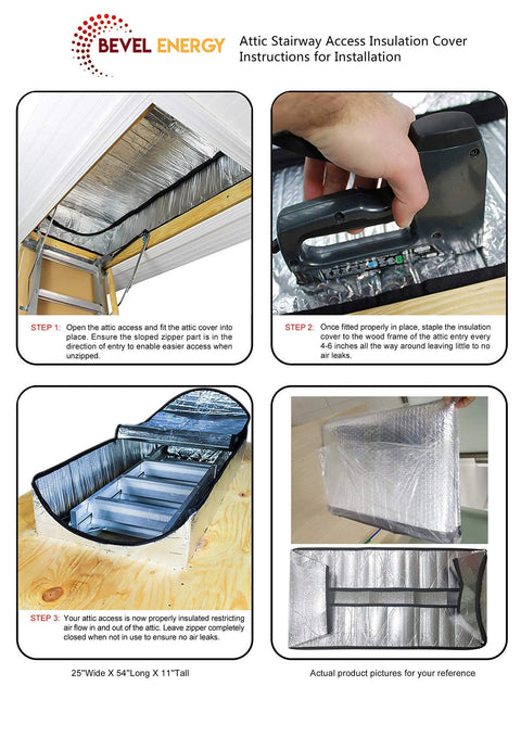 Energy Saving Attic Door Insulation Cover For Stairway Opening 25 By 54 By 11 Inches With Easy Access Zipper installation