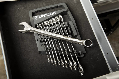 10 Piece 12 Point Metric Combination Wrench Set With Off Corner Loading For Maximum Grip, Beefy Chrome Alloy Steel Build, Sizes Stamped