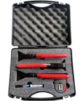 Pro Grade Three Piece Hand Seamers Set for Sheet Metal in case, includes straight jaw bender, 45 and 90 degree pliers, carbon steel
