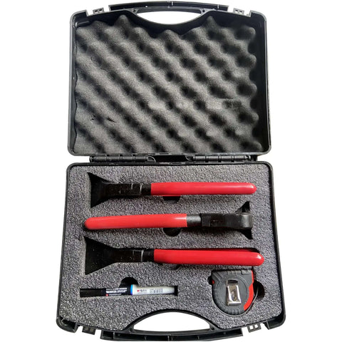 Pro Grade Three Piece Hand Seamers Set for Sheet Metal in case, includes straight jaw bender, 45 and 90 degree pliers, carbon steel