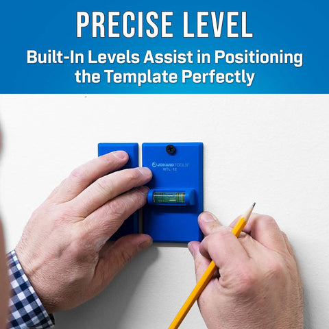 Wall Box Template And Level For Old Work Electrical Boxes Blue With Built In Level For Single And Double Gang Mounting In Horizontal Or Vertical Positions And Wide Protective Rubber Strips For No Fuss Safe Use