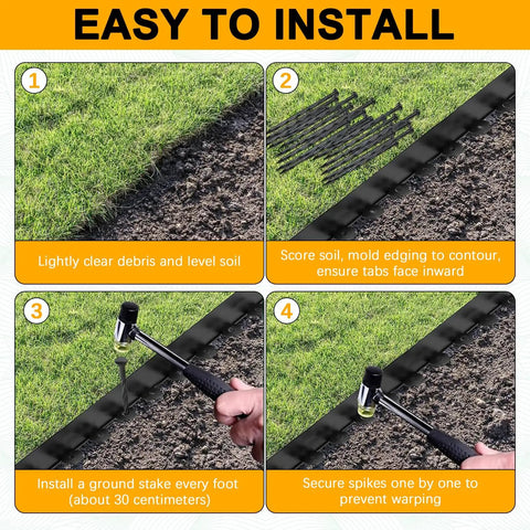 33Ft Landscape Edging Kit With Four Inch High Paver Border Edging And 30 Stakes Included Keeps Flower Beds, Lawns, And Yards Looking Sharp, Neat And Clean, Black installation guide steps