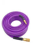 Rock Solid 1/4 Inch By 50 Foot Reinforced PU Air Hose With Swivel Quick Coupler And Male Plug Bend Restrictor, purple color.