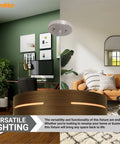 Room with 20 Inch LED Hanging Pendant Light With Mid Century Wood Drum Fixture Dope Vintage Style, brushed nickel canopy