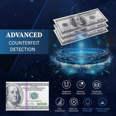 Advanced counterfeit detection features for Bank Grade Mixed Denomination Money Counter With Counterfeit Detection Infrared Image UV MG IMG Sensors