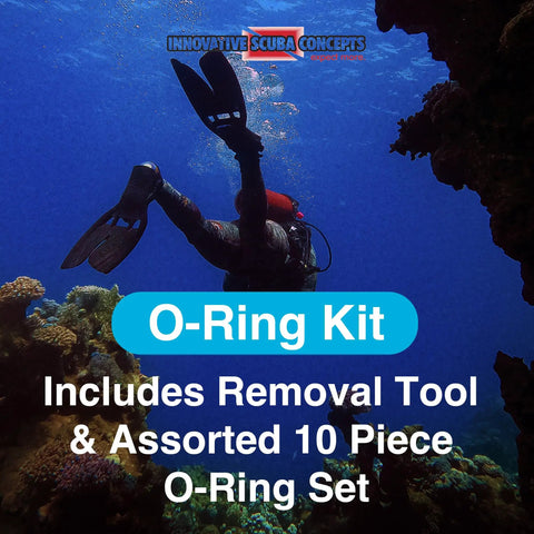 Diver using Deluxe Pro Grade Scuba Diving Tool Kit With Nylon Zip Case All In One Repair Set near coral reef