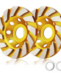 Two Piece 4 Inch Turbo Diamond Cup Wheel For Angle Grinder Heavy Duty 12 Segment Concrete Polishing Tool Kick Ass Durability No Nonsense Smooth Grinding with gold and silver design.