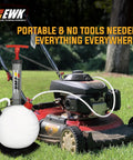 EWK 6L portable vacuum oil extractor pump with white reservoir and red handle, front view for lawn mower oil change.