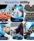 500 Count Hardcore Nitrile Vinyl Disposable Gloves Featuring A Reliable Textured Grip And Puncture Resistant Build For Effortless Kitchen Prep Auto Detailing And Serious Home Cleanup Grind, shown in various uses including food prep and automotive.