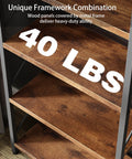 Close-up of Five Tier Bookshelf Rack Industrial Modern Tall Bookcase For Living Room Bedroom And Office Dope Brown Wood Shelf