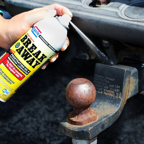 Person using Breakaway Fast Penetrating Oil For Rusted Joints And Bolts, Heavy Duty Penetrant And Lubricant That Loosens Screws
