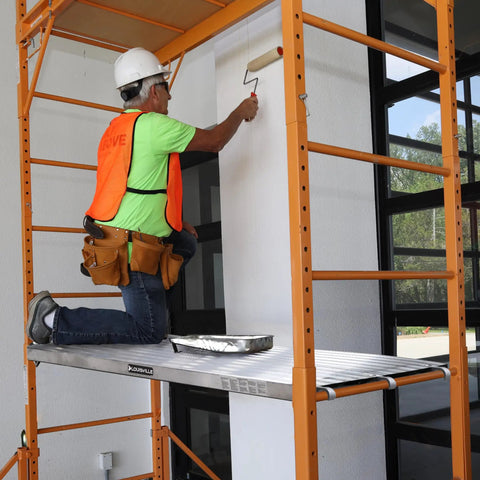 Heavy Duty Aluminum Scaffold Platform Three Pack for Exterior Scaffolding Frames Seven Feet Long and Nineteen Inches Wide Each With 75 PSF Load Capacity Durable Aluminum Work Planks used on scaffold.