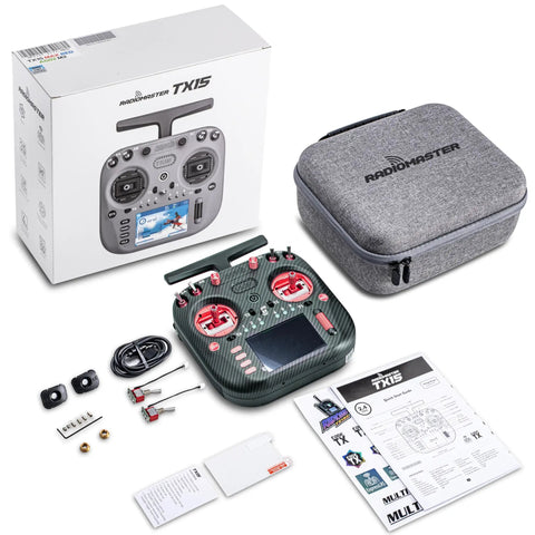 Elite 16 Channel ELRS Transmitter With EdgeTX And AG02 CNC Hall Gimbals, 3.5 Inch IPS Touchscreen, accessories and storage case