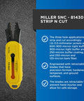 Yellow FO SNC Fiber Optic Strip And Cut Tool Portable Multifunction Cable Cutting And Stripping Tool displayed next to instructions.