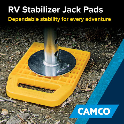 RV Stabilizing Jack Pads With Interlocking Design And Included Strap For Easy Storage UV Stabilized Polypropylene Solid Ground Support To Prevent Sinking On Gravel Roots And Soft Surfaces 4 Pack