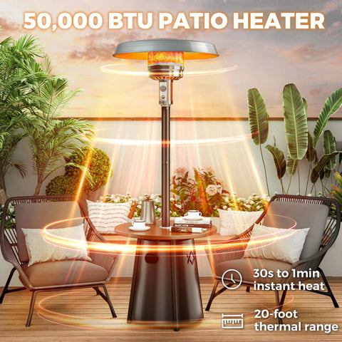 50000 BTU Outdoor Patio Heater With Round Table Design Premium 304 Stainless Steel Burner for Garden Use