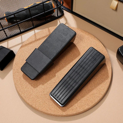 Top view of Four Pack Built Tough Heavy Duty Door Stoppers Zinc Alloy Wall Protector With Non Slip Surface Wedge For Home And Office Use
