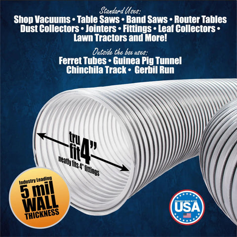 Ultra Flex Clear Vue Heavy Duty PVC Dust Collection Hose 4 Inch By 50 Feet for woodworking, detail of flexible hose