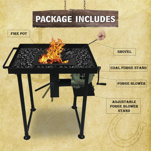 Coal Forge Stand With Fire Pot And Hand Blower For Blacksmithing Heavy Duty Steel Forge Starter Kit Package Includes