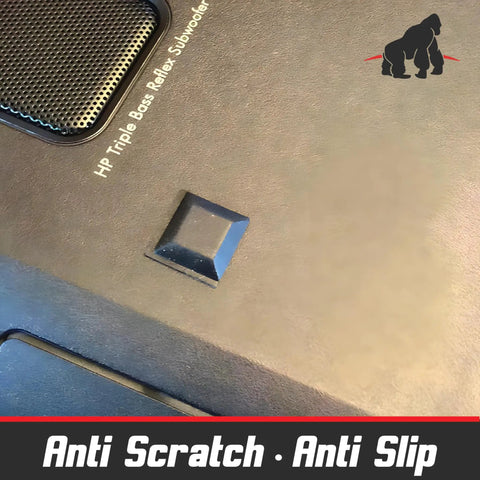 Close-up of a black self-adhesive bumper for Bumper And Rubber Feet 82 Piece Combo Pack Black Stick On Self Adhesive 5 Bumper Shapes For Cabinets Drawers Picture Frames Cutting Boards Electronics And More Protect Surfaces From Scratches And Slips.