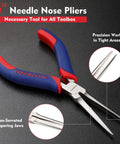 6 Inch Pro Grade Needle Nose Pliers with smooth jaw and comfort grip for jewelry making, wire wrapping shown on black background