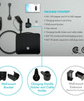 Package contents of Level 2 EV Charger 7.6kW Plug-and-Play Home Charger With Dual Voltage 120V/240V, NEMA 5-15 and NEMA 14-50 Plugs.