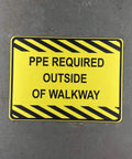 Heavy Duty Warehouse Floor Safety Sign And Peel And Stick Walkway Marker With No Sweat Installation For Ppe Zone Demarcation to keep your crew safe.