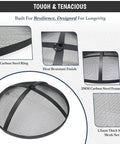 Round Fire Pit Spark Screen Compatible With Bonfire Size Pits Carbon Steel Mesh Cover With Easy Lift Hook detail and components
