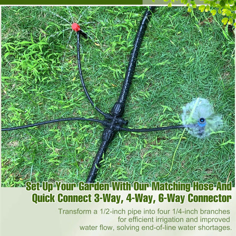 Garden with 100 Foot 1/2 Inch Drip Irrigation Tubing Kit With 10 Pack 1/2 To 1/4 Inch Fittings Push To Fit 3 Way 4 Way And 6 Way