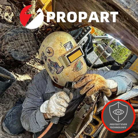 Welder using 2 By 4.25 Inch Auto Darkening Welding Lens With Shade 5 To 13 Adjustable, fits most 2 By 4 helmets, in action