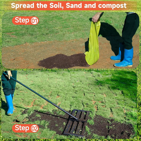Lawn Leveling Rake 30x10 Inch With 78 Inch Adjustable Handle Rust Resistant Steel Yard Tool leveling soil in garden