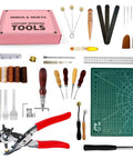 Leather Working Kit All In One Tools Set For Belts Bags Wallets Shoes And Crafts With Hole Puncher Cutting Mat Awl Stitching Tools