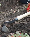 Drop Grip Hand Plow For Raised Beds And Garden Cultivation, Ash Wood Handle With Dual Bulb Grips, 22.4 Inch furrow in soil