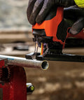 Cutting metal pipe with Bi-Metal Unified Shank Jig Saw Blade Kit For Metal Cutting, 2 Inch Length, 3 Sixteenth Inch Width, .040 Inch Thickness, 24 TPI Wavy Type, 5 Pack, Beefed-Up High Speed Steel Blades For Killer Cuts On Metal And Wood.