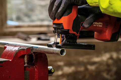 Cutting metal pipe with Bi-Metal Unified Shank Jig Saw Blade Kit For Metal Cutting, 2 Inch Length, 3 Sixteenth Inch Width, .040 Inch Thickness, 24 TPI Wavy Type, 5 Pack, Beefed-Up High Speed Steel Blades For Killer Cuts On Metal And Wood.