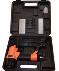 Straight Shooter 18 Gauge Pneumatic Brad Nailer And Twofer Air Stapler in black case with accessories for easy carpentry.